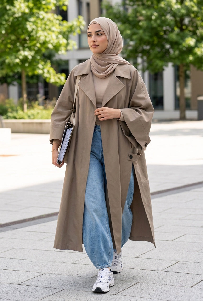 Trench Long Oversize avec Fentes Latérales